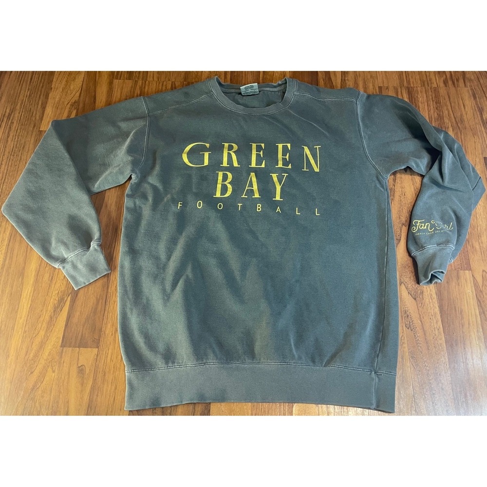 Comfort Colors Green Bay Football Sweatshirt Women Medium Gray Cotton Crewneck